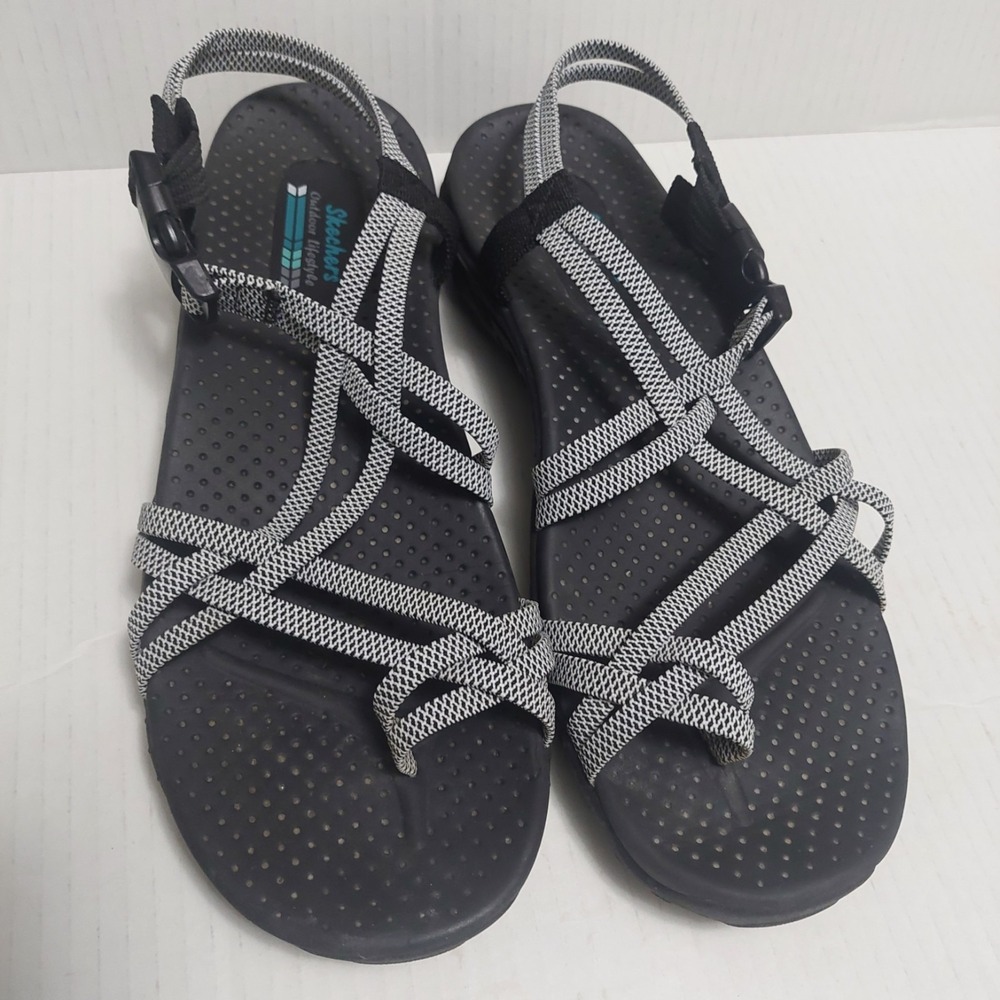 Skechers Womens 10  Reggae Irie Mon Sandal Black White Strappy Outdoor Lifestyle